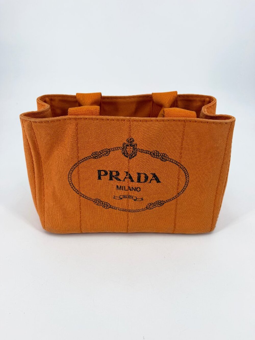 Prada Milano Canapa Mini Canvas Tote Bag Orange